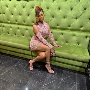 KASIA KUCHARSKA skirt, bib and sleeve set pink